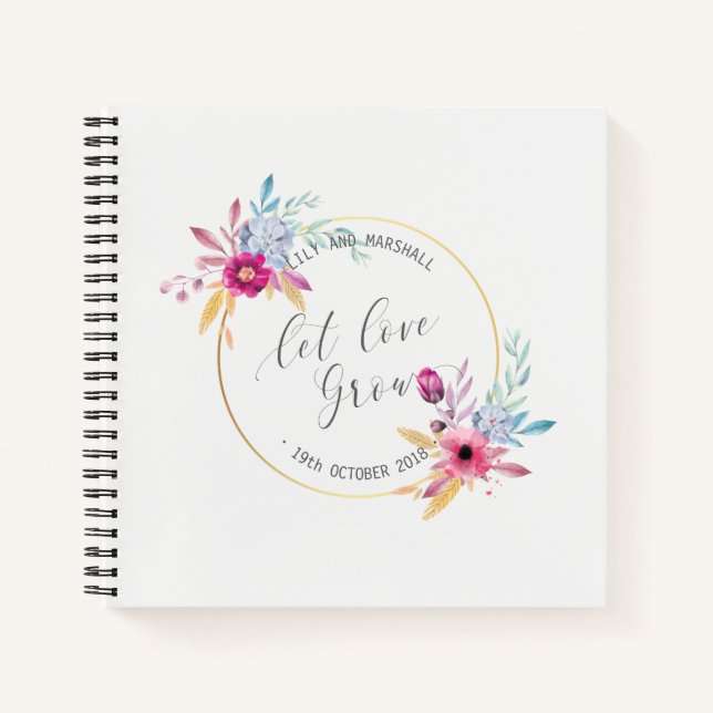 Elegant Floral Mr. & Mrs. Wedding Gästebuch Notizbuch (Vorderseite)