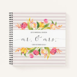 Elegant Floral Mr. & Mrs. Wedding Gästebuch Notizbuch