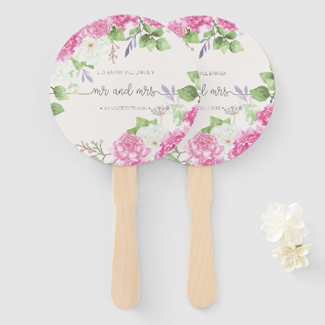 Elegant Floral Mr & Mrs Wedding | Handfächer (Vorne und Hinten)