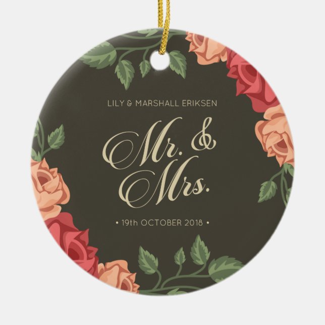 Elegant Floral Mr. & Mrs. Wedding | Keramik Keramik Ornament (Vorne)