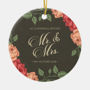 Elegant Floral Mr. & Mrs. Wedding   Keramik Ornament