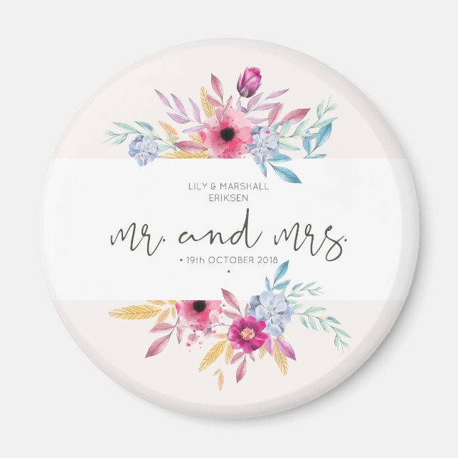 Elegant Floral Mr & Mrs Wedding | KÜHLSCHRANKMAGNE Magnet (Vorne)