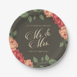 Elegant Floral Mr. & Mrs. Wedding | Papierplatte Pappteller