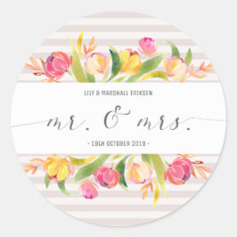 Elegant Floral Mr & Mrs Wedding | SIEGEL Runder Aufkleber