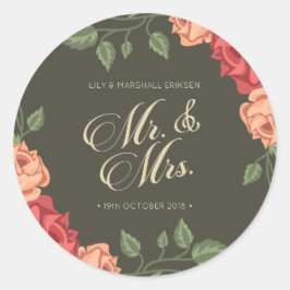 Elegant Floral Mr & Mrs Wedding | SIEGEL Runder Aufkleber