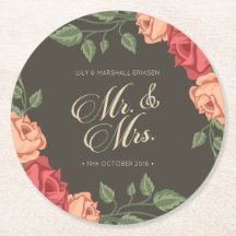 Elegant Floral Mr. & Mrs. Wedding | Untersetzer Pa