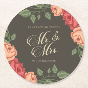 Elegant Floral Mr. & Mrs. Wedding   Untersetzer Pa