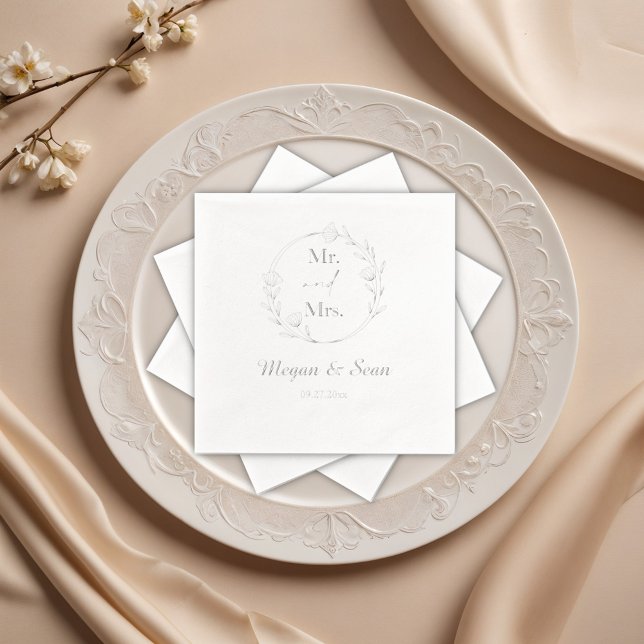 Elegant Floral Mr. und Mrs. Wedding Servietten Mit Folie (Von Creator hochgeladen)