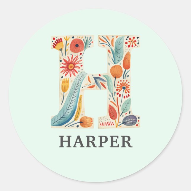 Elegant Floral Nature Letter H Personalisierter Na Runder Aufkleber (Vorderseite)
