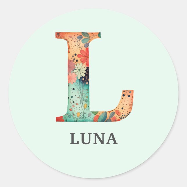 Elegant Floral Nature Letter L Personalisiert Name Runder Aufkleber (Vorderseite)