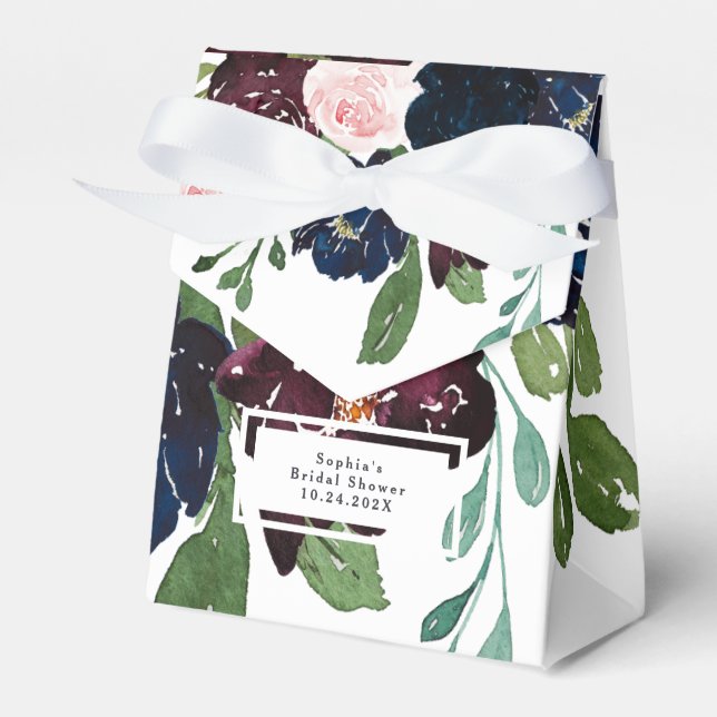 Elegant Floral Navy Blue and Plum | BRAUTPARTY Geschenkschachtel (Vorderseite)