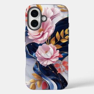 Elegant floral Navy Marmor iPhone Case