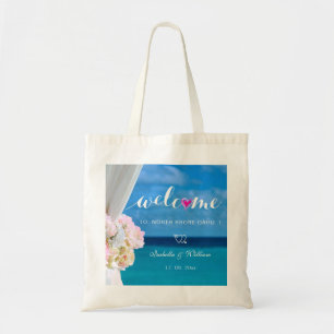 Elegant Floral Ocean Beach Wedding Welcome Favour Tragetasche