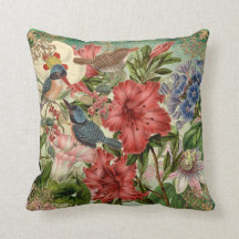 Élégant Floral, Oiseaux, Ornate Trim Jeu Oreiller