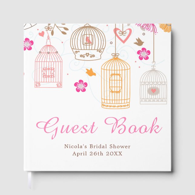 Elegant Floral Orange and Pink Bridal Shower Gästebuch (Vorderseite)