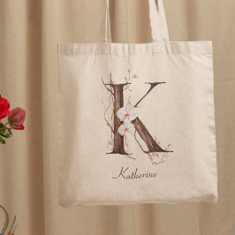 Elegant Floral Orchid 'K' Individuelle Name Monogr Tragetasche