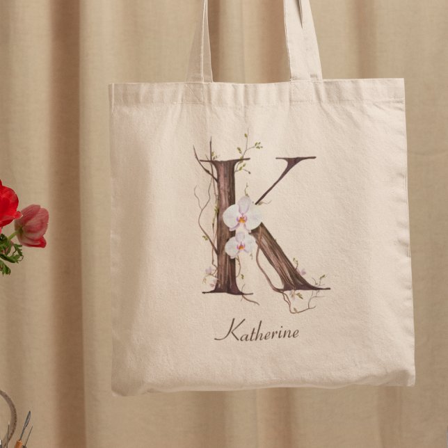 Elegant Floral Orchid 'K' Individuelle Name Monogr Tragetasche (Von Creator hochgeladen)