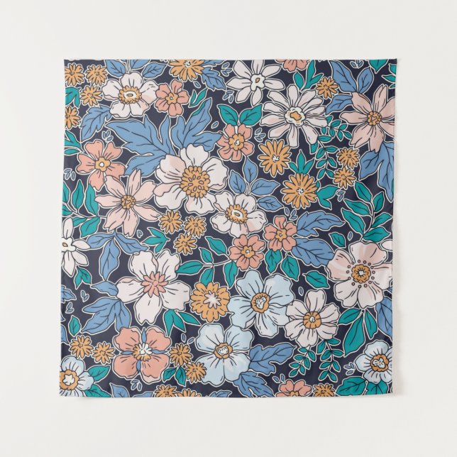 Elegant floral pattern in small hand draw flower.  wandteppich (Vorderseite)