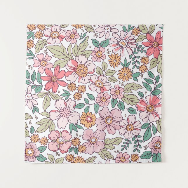 Elegant floral pattern in small hand draw flower.  wandteppich (Vorderseite)
