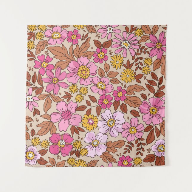 Elegant floral pattern in small hand draw flowers. wandteppich (Vorderseite)