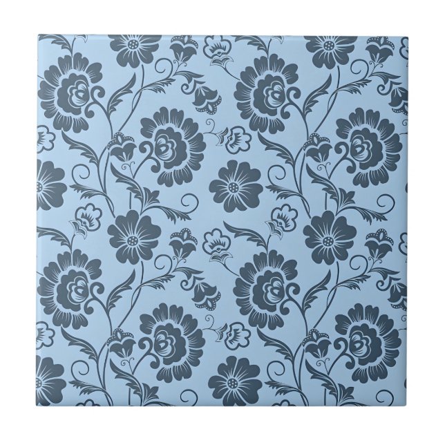 Elegant Floral Pattern on Light Blue Back Fliese (Vorderseite)