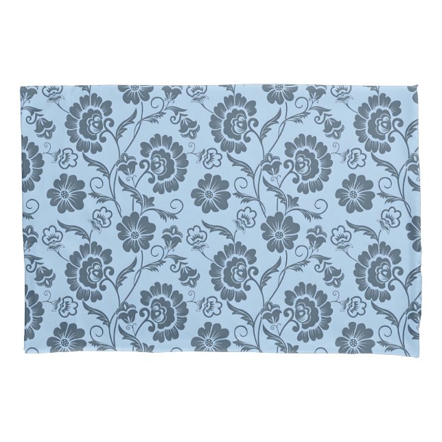 Elegant Floral Pattern on Light Blue Back Kissenbezug (Vorderseite-Links)