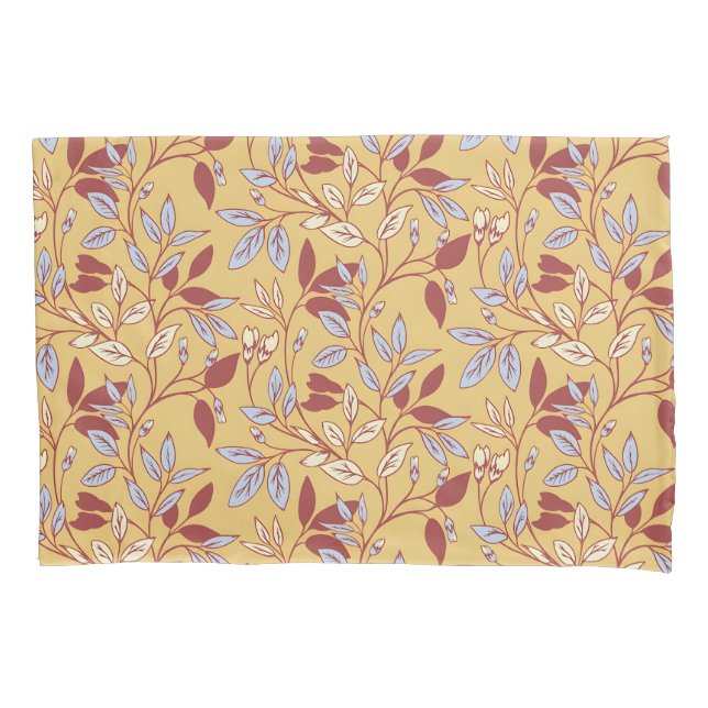 Elegant Floral Pattern with Red and Blue Leaves Kissenbezug (Vorderseite-Links)
