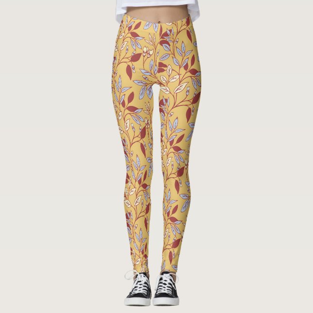 Elegant Floral Pattern with Red and Blue Leaves Leggings (Vorderseite)
