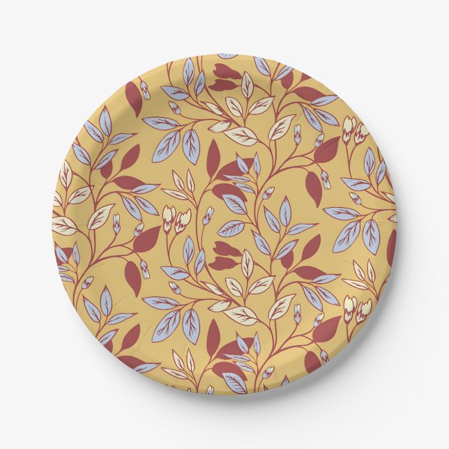 Elegant Floral Pattern with Red and Blue Leaves Pappteller (Vorderseite)