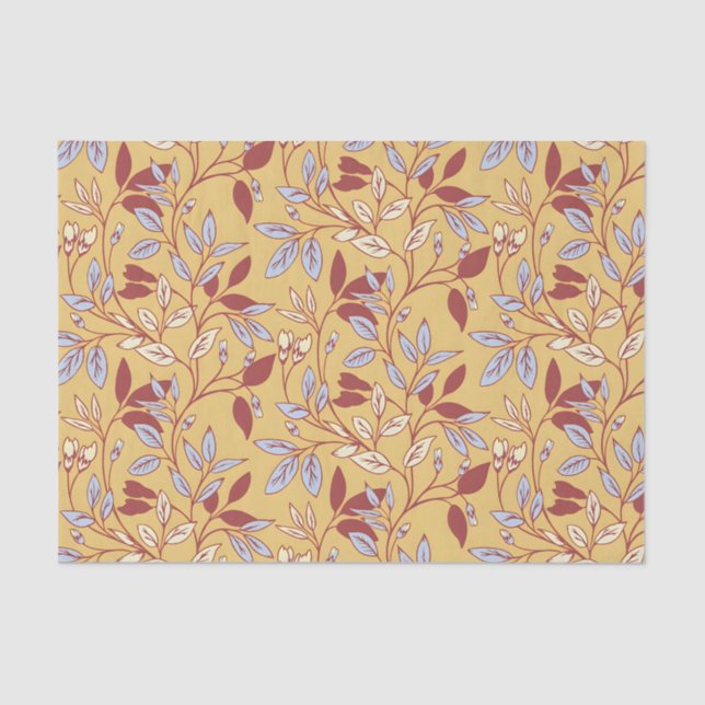 Elegant Floral Pattern with Red and Blue Leaves Seidenpapier (Vorderseite)