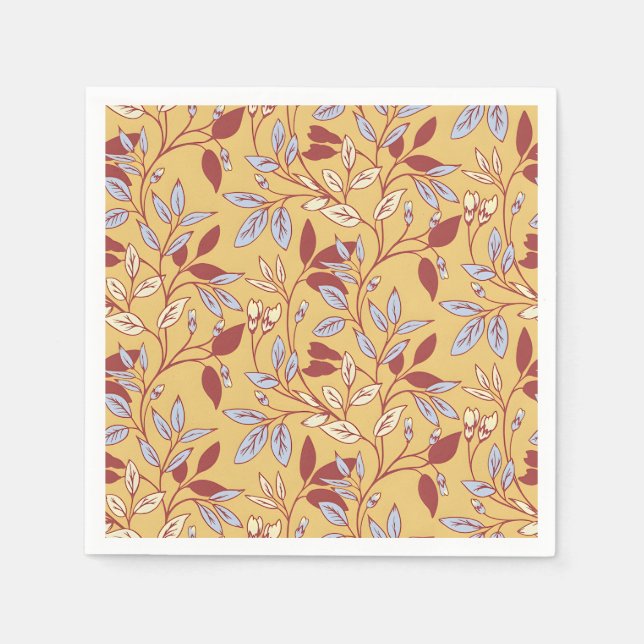 Elegant Floral Pattern with Red and Blue Leaves Serviette (Vorderseite)