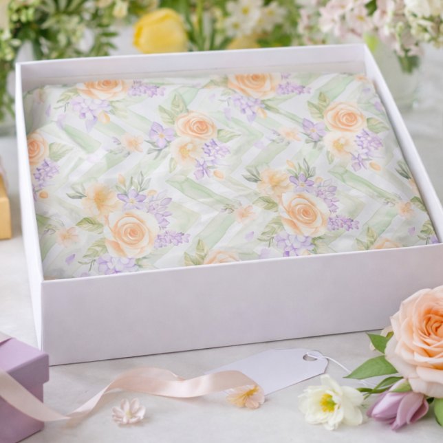 Elegant Floral Peach Lavender Sage Chevron Pattern Seidenpapier (Von Creator hochgeladen)