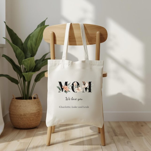Elegant Floral Personalized Floral Mom Tote Bag (Créateur téléchargé)