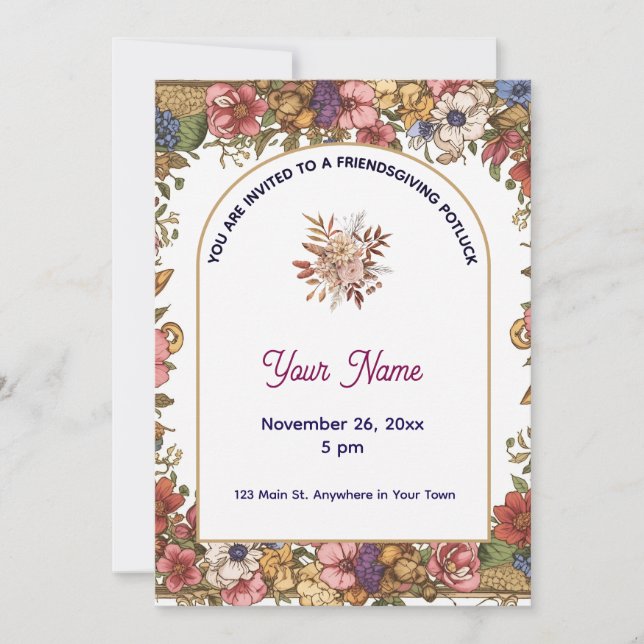 Elegant Floral Personalized Friendsgiving Einladung (Vorderseite)