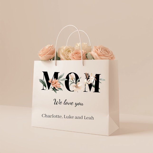 Elegant Floral Personalized Mom Gift Bag Große Geschenktüte (Von Creator hochgeladen)