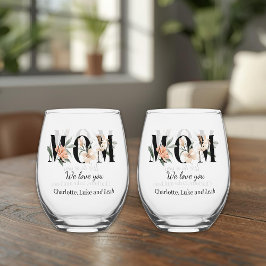 Elegant Floral Personalized Mom Wine Glass Set Weinglas Ohne Stiel