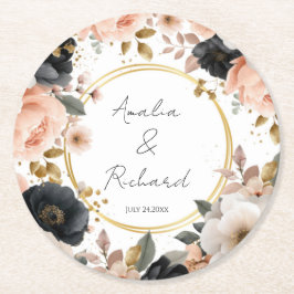 Elegant Floral Personalized Wedding Coasters Runder Pappuntersetzer