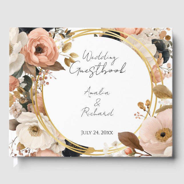 Elegant Floral Personalized Wedding Guestbook Gästebuch (Vorderseite)