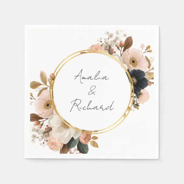 Elegant Floral Personalized Wedding Napkins Serviette (Vorderseite)