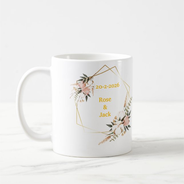 Elégant floral Personnalisé Mariage Mug - Personna (Gauche)