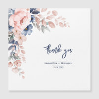 Elegant Floral Pink Blue Wedding Script Vielen Dan