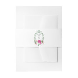 Elegant Floral Pink Peony Monogram Wedding Address Einladungsbanderole