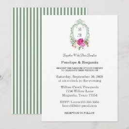 Elegant Floral Pink Peony Monogram Wedding Einladung