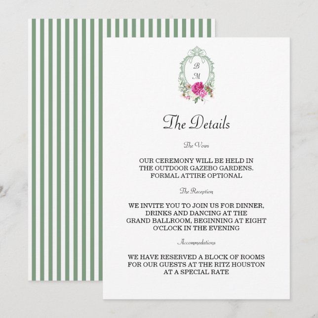 Elegant Floral Pink Peony Monogram Wedding Einladung (Vorne/Hinten)