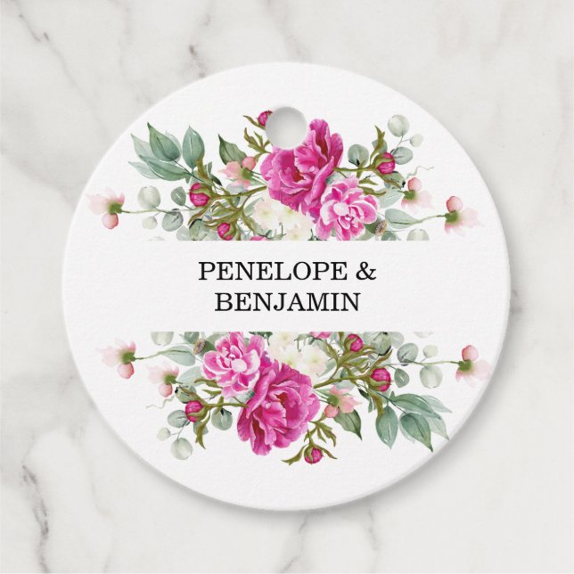 Elegant Floral Pink Peony Monogram Wedding Geschenkanhänger (Vorderseite)
