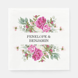 Elegant Floral Pink Peony Monogram Wedding Serviette