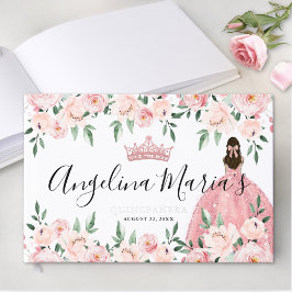 Elegant Floral Pink Quinceanera Gästebuch
