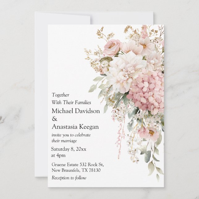 Elegant Floral Pink script Wedding Invitation  (Devant)