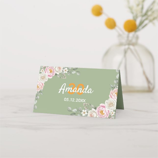 Elegant Floral Place Card and Table Number Tent Platzkarte (Rückseite)