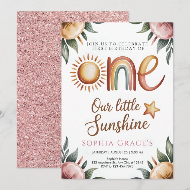 Elegant Floral Princess Invitation Einladung (Vorne/Hinten)